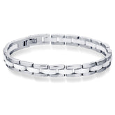 Men’s Single Row Silver and White Ceramic Bracelet – Titanium Steel Modern Fashion Jewelry